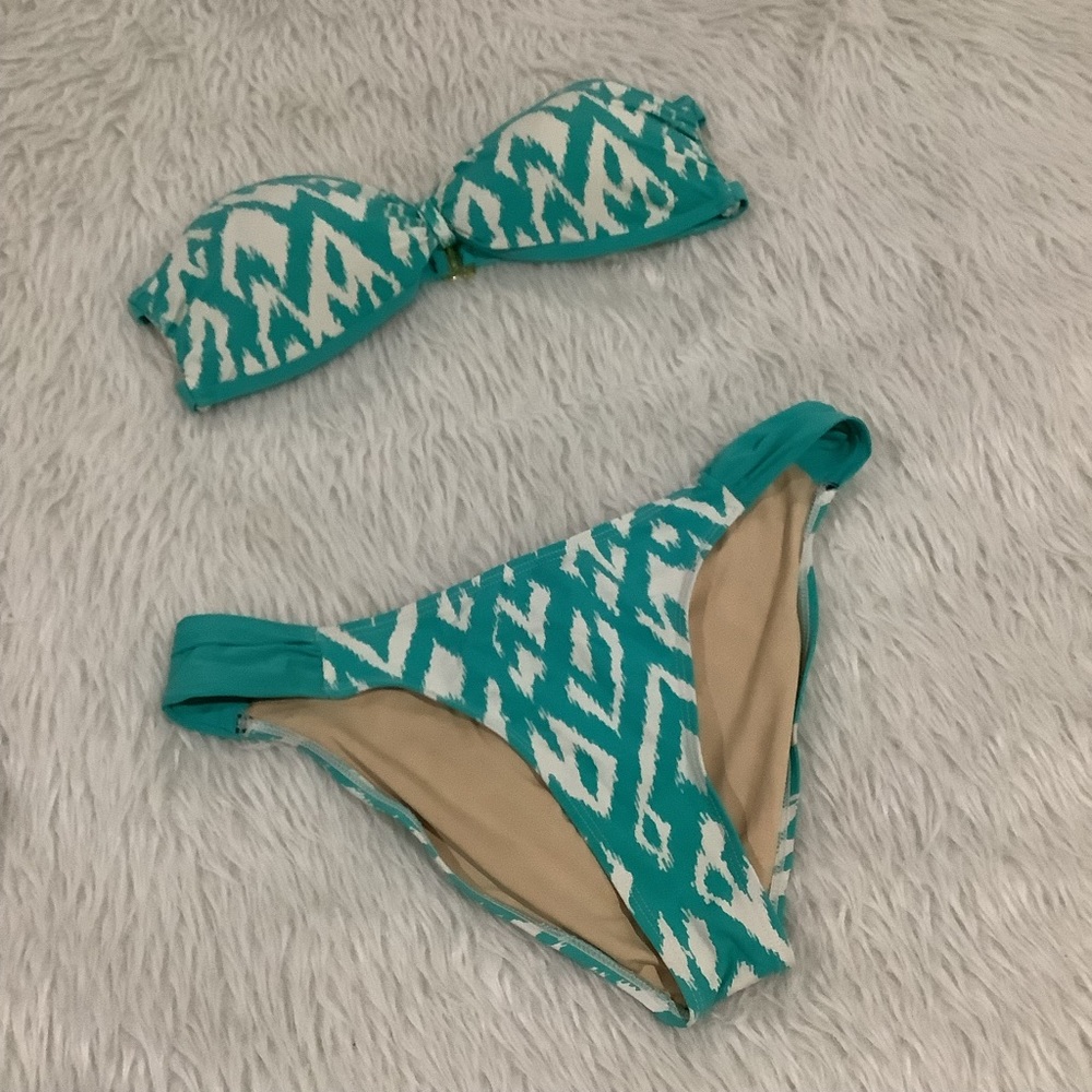 Tart swim turquoise geometric pattern bikini set